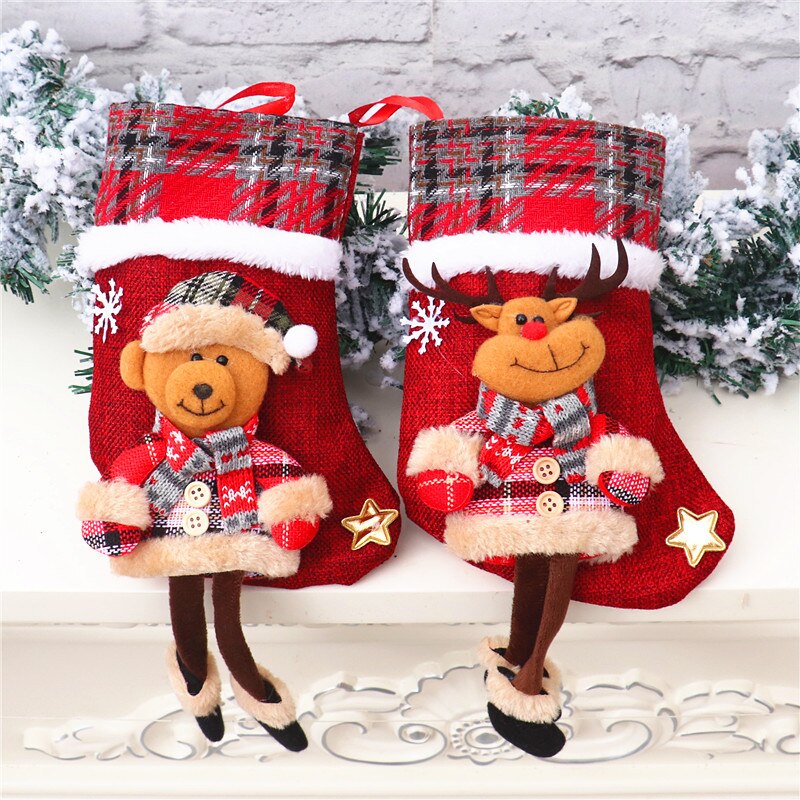 Juledukke jute sokker ornamenter julemanden gitter dukke juletræ vedhæng slik taske hængende sokker sød