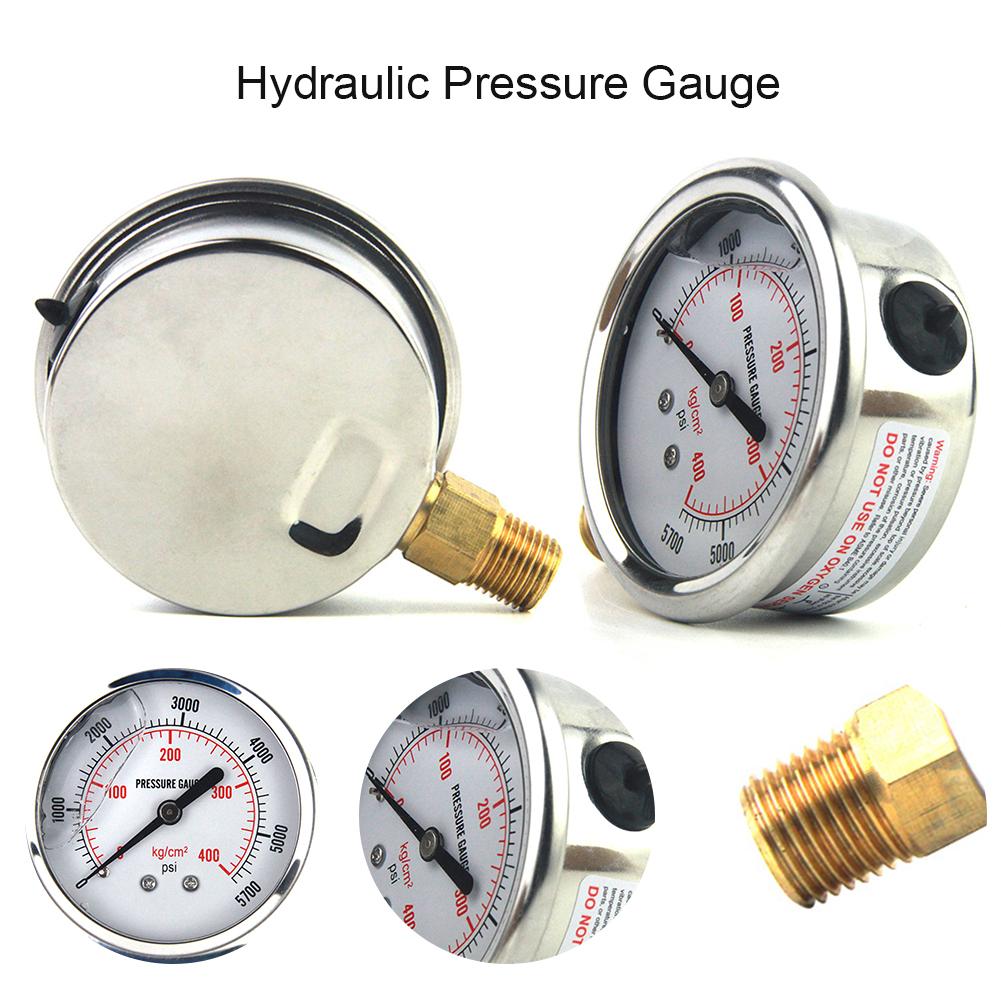 Automotive Instrument Hydraulic Fluid Pressure Gauge US Standard Thread Stainless Steel Hydraulic Oil Pressure Gauge 0-5000 PSI