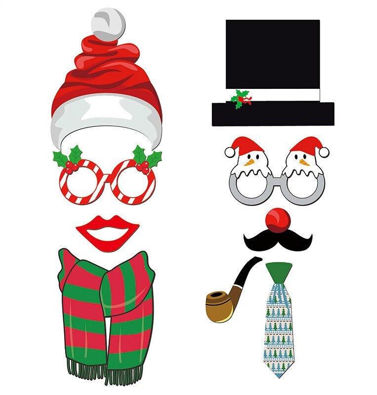 Christmas Photograph Props For Carnival Year Party Photo Booth Decos Paper Beard Lips Decorations Accessories