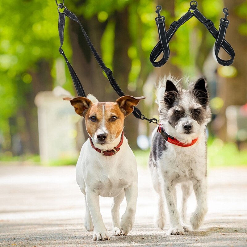 -acoplador de doble correa para perros grandes, divisor de nailon ajustable de alta resistencia para dos perros grandes