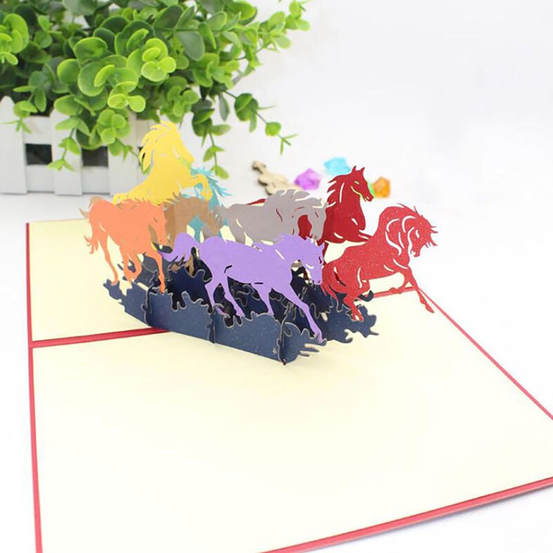 3D Handmade Art Of Calligraphy Colorful Galloping Horse Paper Invitation Greeting Cards Hollowed-out Business Greeting Card