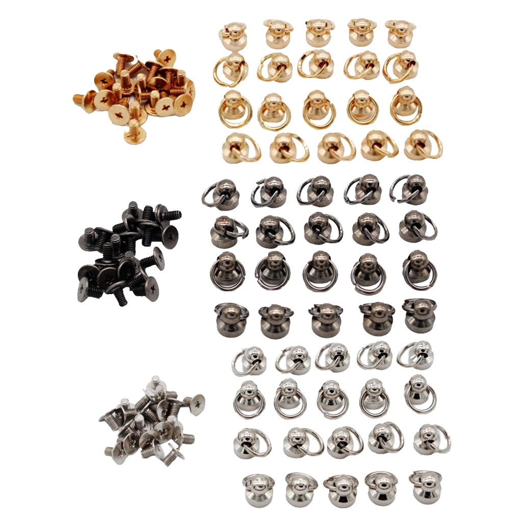 20pcs Brass Rivet Studs Screw Back Round Head O Ring Leather Craft Punk SpotS