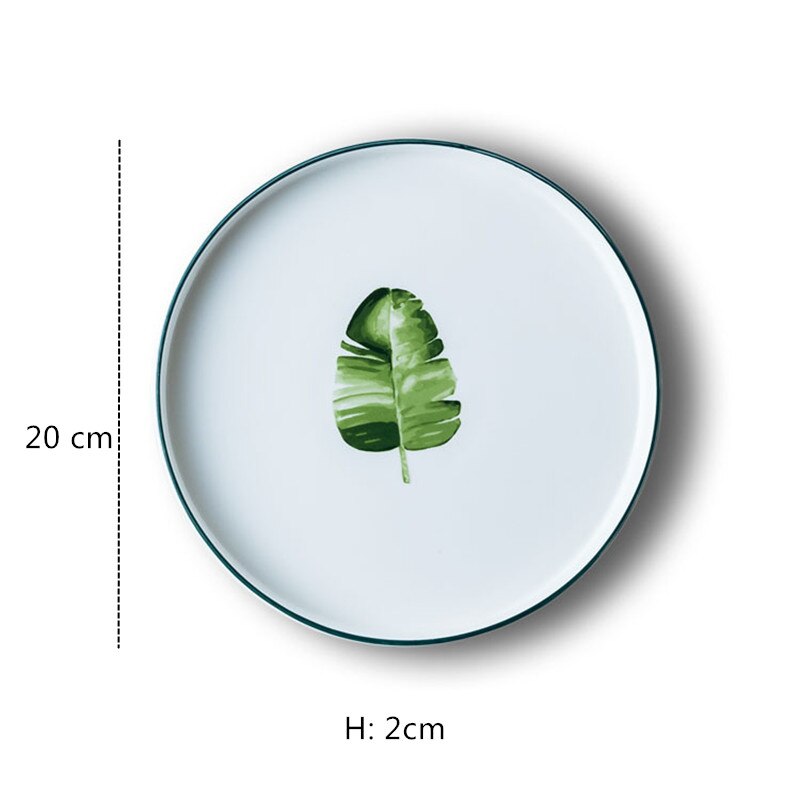 20 cm Leaf Round Ceramic Plate Cartoon Plant Procelain Dinner Plate Dessert Steak Fruit Nuts Tray Household Snack Dishes Plate