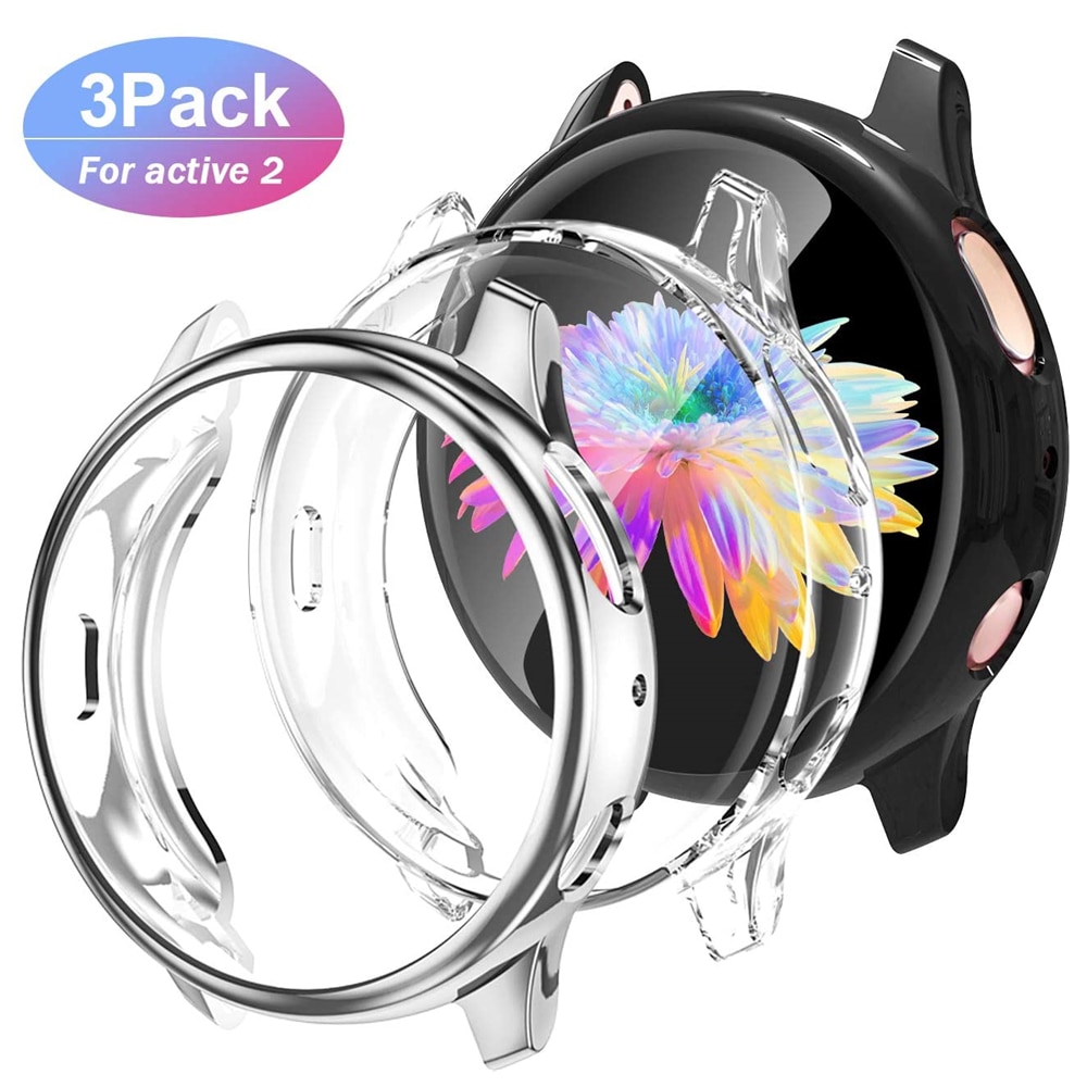 Pecpect etui til samsung galaxy watch active 2 cover 44mm 40mm 3 pack soft full covers skærmbeskytter til active 2 smartwatch