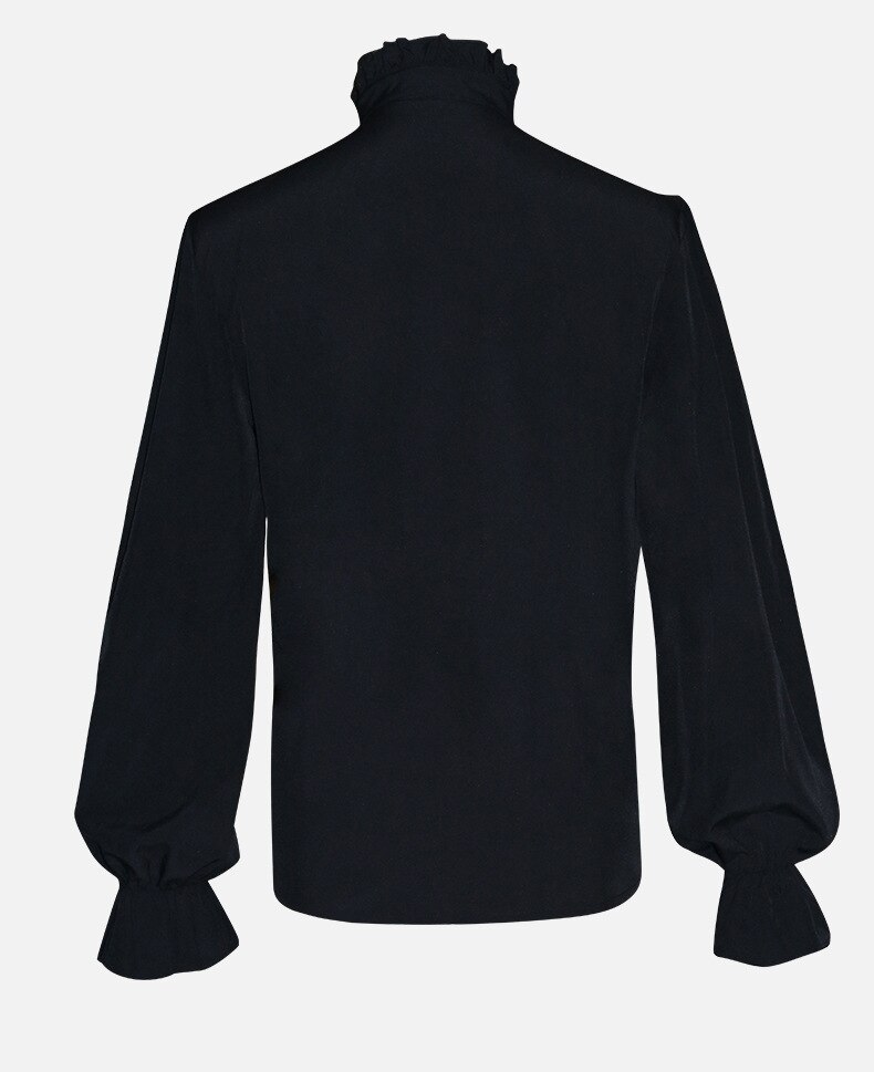 Camisa Medieval de estilo victoriano para hombre, ropa gótica con volantes blancos, cuello levantado, manga farol, Vintage, Top, , banquete, uso diario