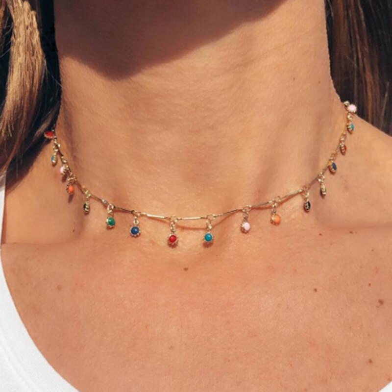 Boheemse gouden ketting voor dames, charmante kleurrijke stenen ketting, handgemaakte feestsieraden