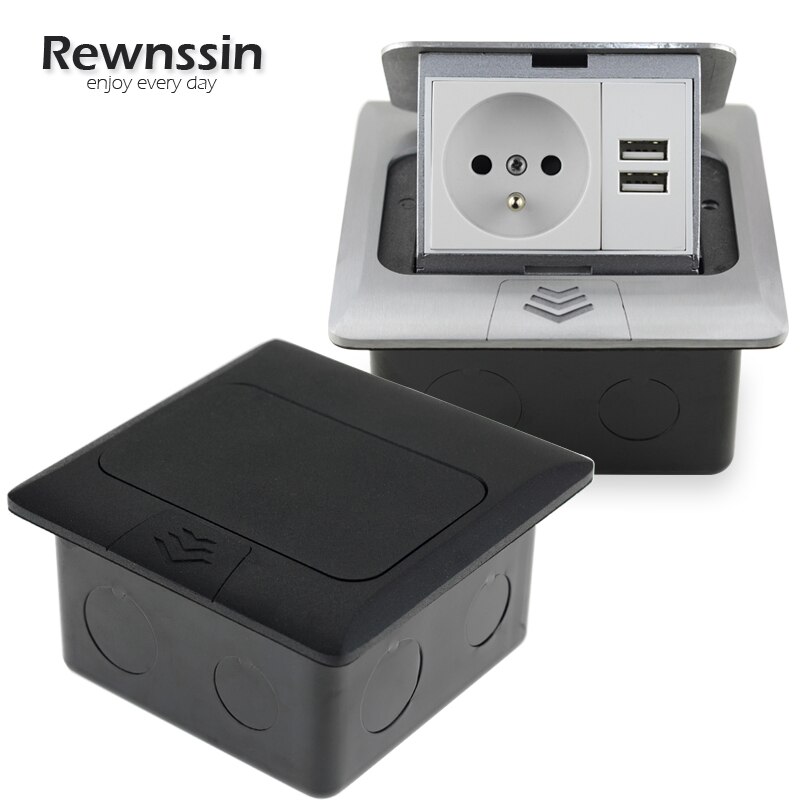 French Standard Socket With USB Charging Port Fast Pop-Up Floor Socket 2 Way Power Outlet Aluminum Alloy Material Office 16A