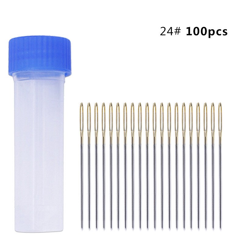 Jiwuo 100pcs Cross Stitch Embroidery Needles 22# 24# 26# Large Eye Hand Sewing Needles With Threader Home DIY Sewing Tool: No 24 100pcs