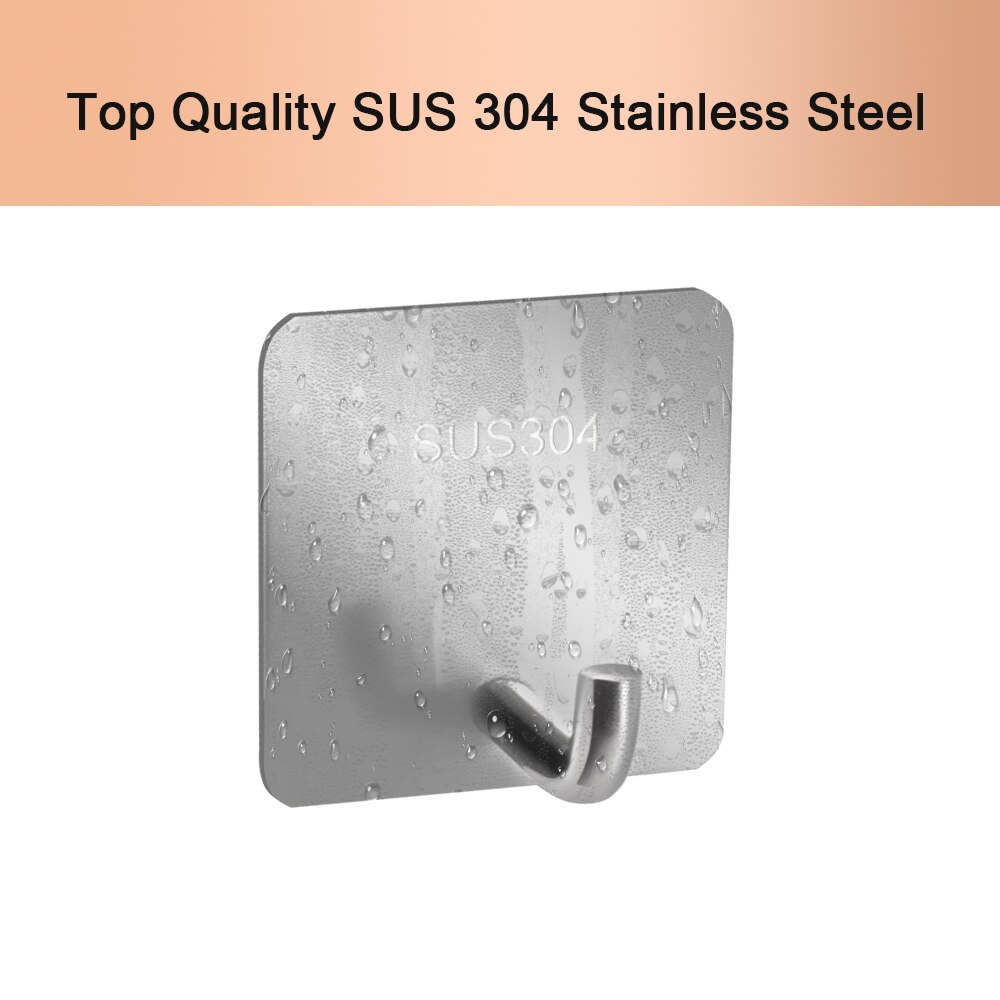 Adhesive Hooks Heavy Duty Wall Rack Waterproof Stainless Steel Rack Rustproof Hanger for Bathroom Bathroom Accessories