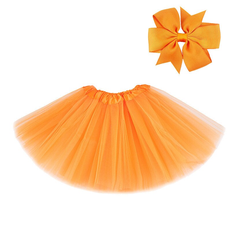 2 Soorten Leuke Meisjes Prinses Partij Kinderkleding Pluizige Tulle Bow Haar Accessoires Tutu Rok + Haar Clip: 2-Orange