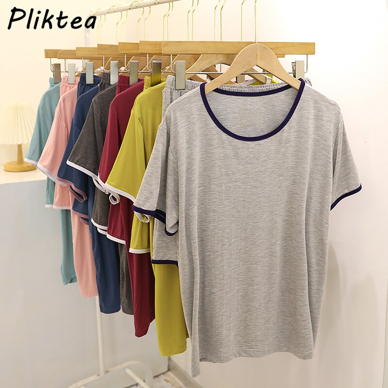Pliktea – pyjama d'été pour femmes, tenue de maison avec short, vêtements de nuit, haut