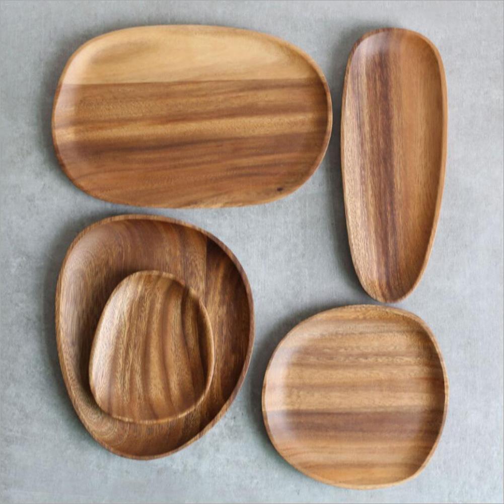 wooden plate Round Dinner Plate Beef Steak Fruit Snacks Tray Tea Tray restaurant plates Wood Plates Food Storage Tray