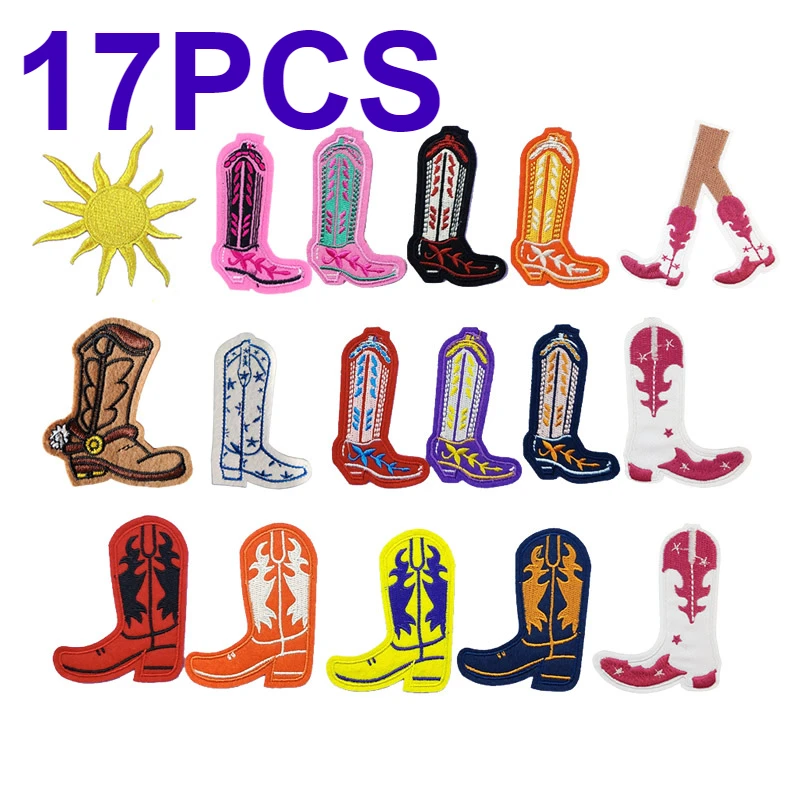 Boot Strijken Patch Embleem Kleding Jas Hoed Accessoires Badge Sticker Geborduurde Zon Cowboy Borduren Opstrijkpatches: Rood