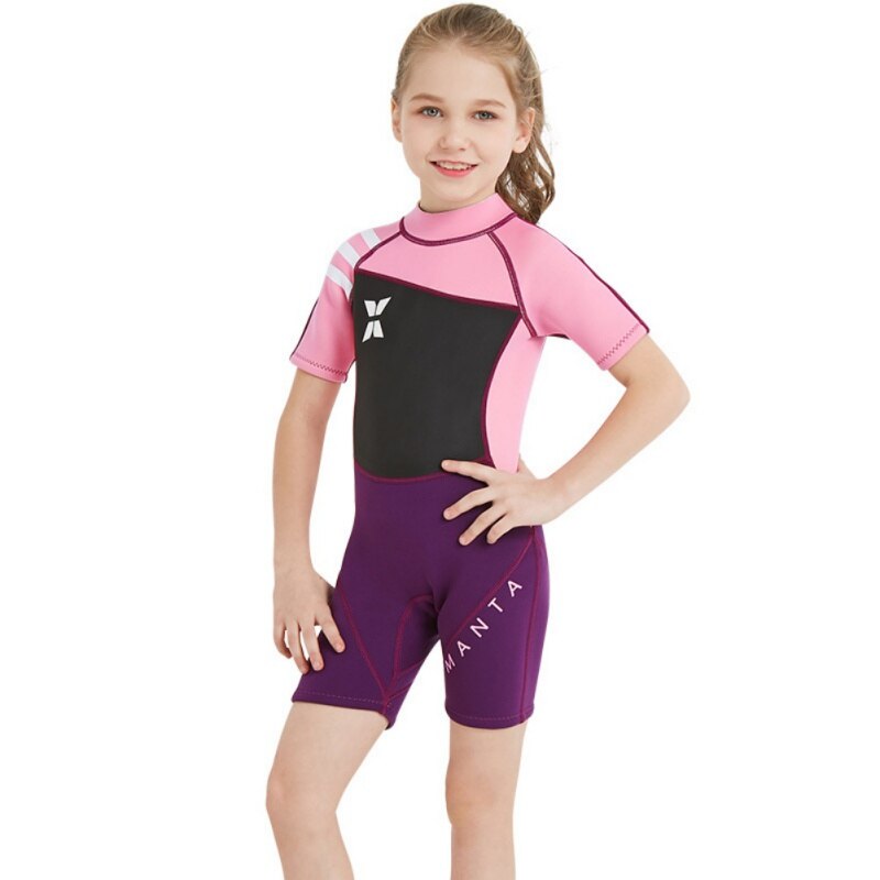 Kids Wetsuits Duiken Pakken voor Jongens Meisjes Kinderen Surfen Zwemmen Surfen Drifting Badpak Een Stuk Nat Pak Shorty Badpak: BLACK PINK / XL