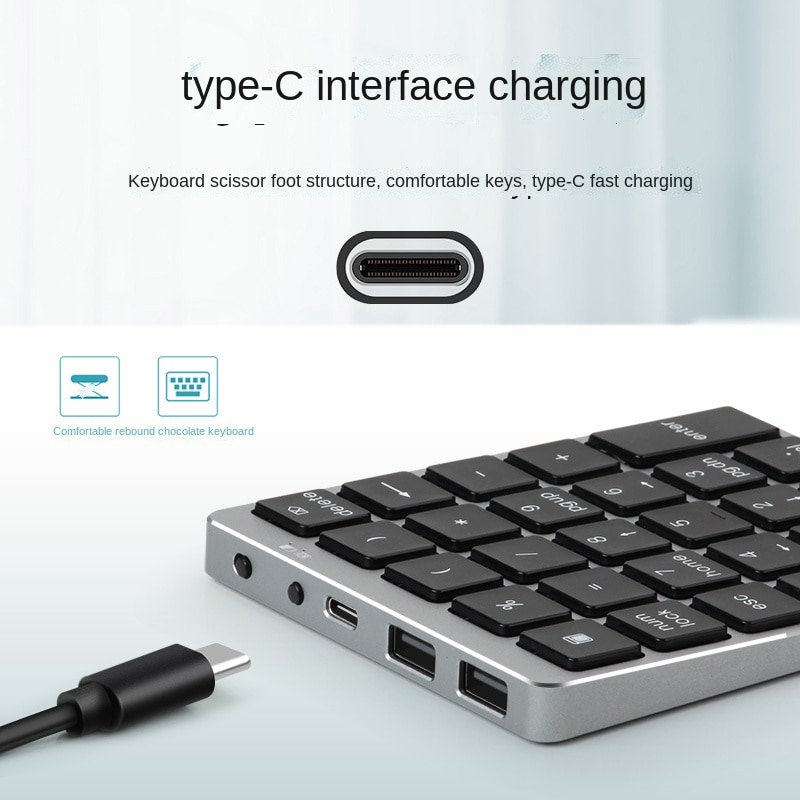 Numeric Keypad Wireless Digital Keyboard Bluetooth-Compatible Aluminium with USB Ports hub For Windows Laptop Computer Phone
