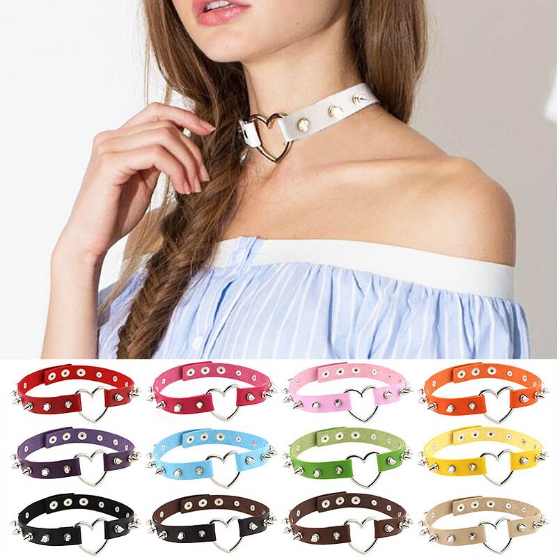 1PC 15 Colors Peach Heart-shaped Leather Collar Beloved Necklace Clavicle Short Paragraph Rope Chain Choker Necklaces