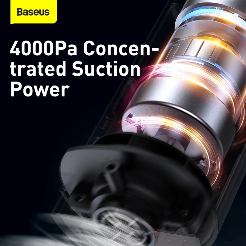 Baseus-aspiradora portátil con USB, aspiradora de mano con filtro HEPA, silencioso, lavable, 4000Pa, minidiseño para limpieza de coche y PC