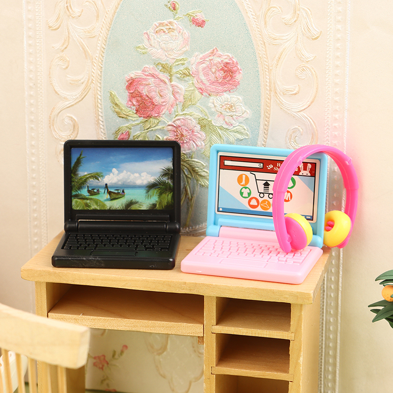 Casa de muñecas, juguetes para ordenador de oficina, casa de muñecas, portátil, modelo, accesorios de decoración para casa de muñecas, 1/12