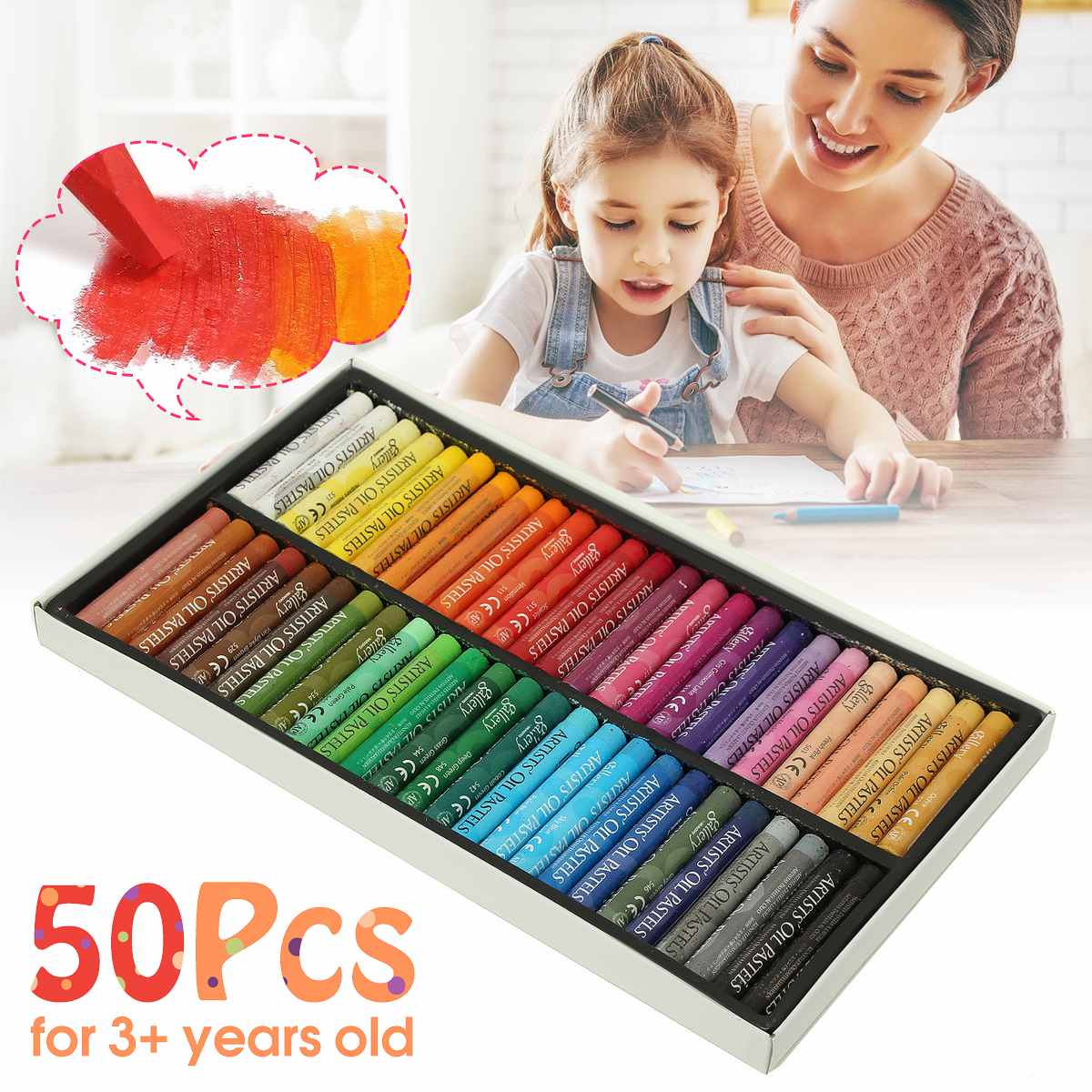 50 kleuren/Set Ronde Vorm Olie Pastel voor Kunstenaar Studenten Tekening Pen School Briefpapier Art Supplies Waskrijt