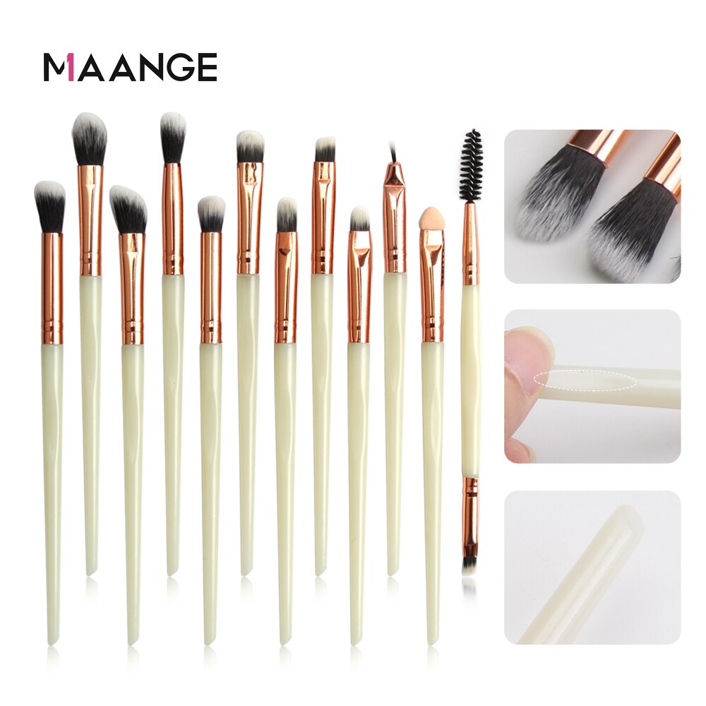 Maange Pro Make-Up Kwasten 12 Stuks Eyeshadow Brush Blending Wenkbrauw Make Up Borstels Synthetische Haren Schoonheid Cosmetica Borstel Set