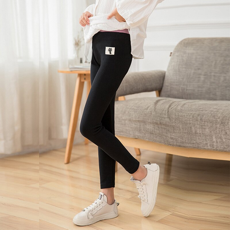 Elastic Girl Skinny Pants Soft Solid Spring Cotton Kids Leggings Multi-color Girls Trousers Children 2-8Y: Black