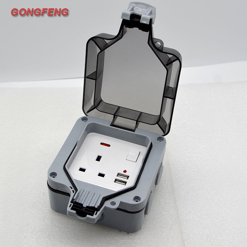 Outdoor Waterproof 5V 2100mA USB Socket Wall Plug UK Standard 250V 13A Power Supply Jack Special