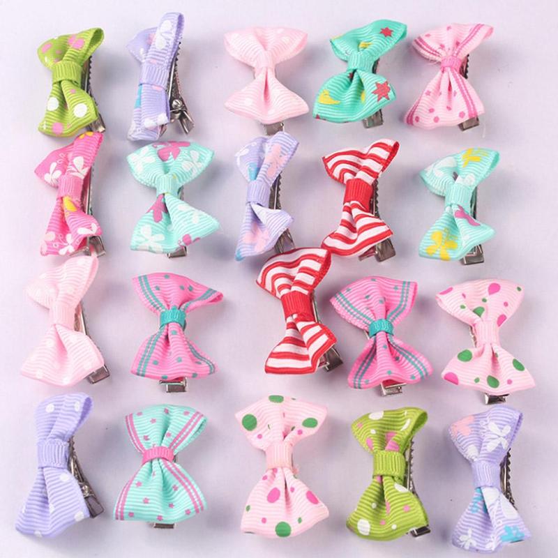 20Pcs Baby Zoete Meisjes Kleurrijke Mini Haar Clip Dot Haarspeldjes Haarspelden Mix Boog Gedrukt Accessoires Baby Kleur M9S2