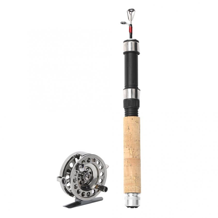 Caña de pescar en hielo de 26-65CM, anillo de guía de cerámica combinado, caña de pescar en hielo de invierno + carrete de Metal, rueda de pesca giratoria, varilla de mango de madera: With Guides