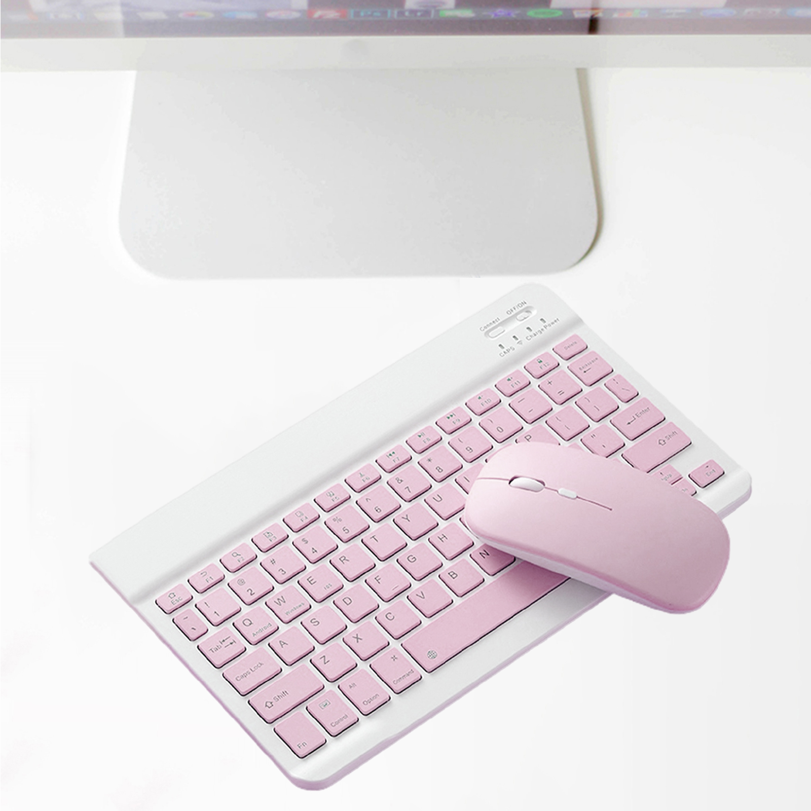 2.4GHz Ultra Slim Bluetooth Keyboard Mouse Comb Set Rechargeable Built in Battery for iPad Tablet PC Desktop Laptop: 10 inch Pink  Dual 