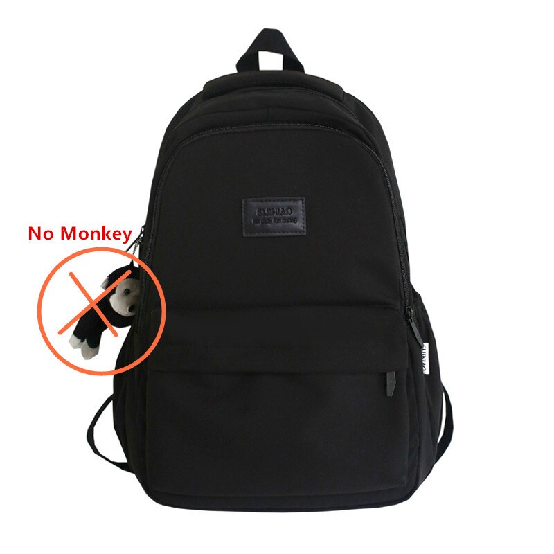 Zaino per scuola superiore Fengdong zaino per scuola in Nylon impermeabile stile semplice per studenti borsa per Laptop per studenti universitari: Black-No Monkey