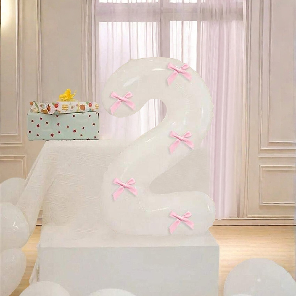 40 inch roze strik decor witte nummer ballonnen, 0-9 witte nummer ballonnen met roze strik decor, geschikt voor verjaardagsfeestje, jubileum: RUBY