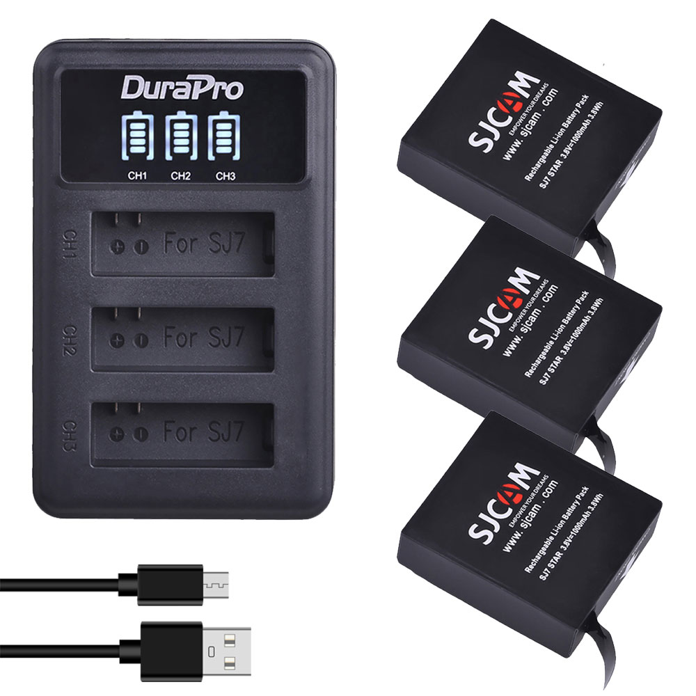 SJ7 Star Battery 1000mAh Original SJCAM SJ7 Star Battery+ LED 3-Slots USB Charger for SJCam SJ7 Action Cameras