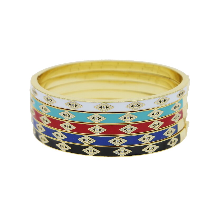 Evil Eye Bangle Bracelet for Women - Gold Color Enamel - Adjustable - Cubic Zirconia - Sdzstone