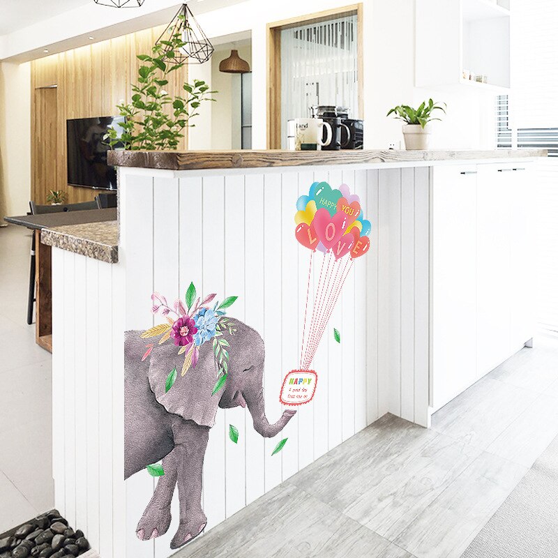 Tegneserie elefant balloner wallsticker baby børneværelse soveværelse boligdekorationer vægkant tapet vægmaleri børneværelse dørklistermærker