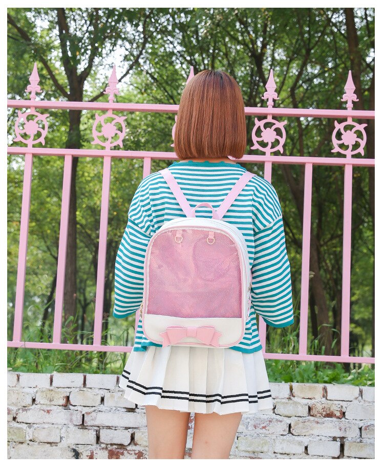 Mochila transparente para mujeres, bonitos bolsos con lazo para el colegio, minimochilas escolares negras para chicas adolescentes, recién llegadas, mochila