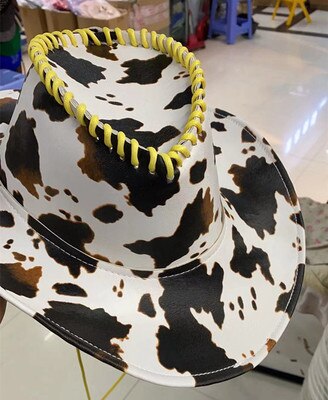 Kapelusz kowbojski krowa skóra ekologiczna z wzorem Zachodni kręcone rondo jeździecki kapelusz damski śliczny moda retro wakacyjny kapelusz hurtowo: 08