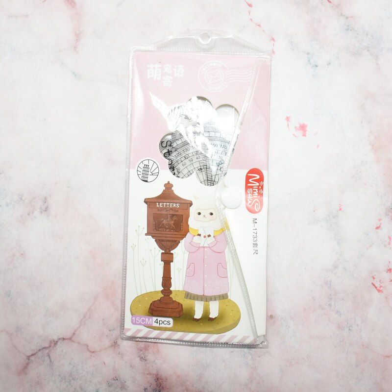 4 pieces / set of cartoon protractor ruler mathematics classroom ruler school student supplies