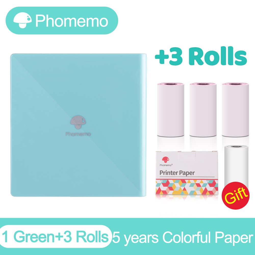 Phomemo M02 Portable Thermal Printer Paper Photo Pocket Thermal Printer 53 mm Printing Bluetooth-Compatible Android IOS Printer: GR-Colorful Paper