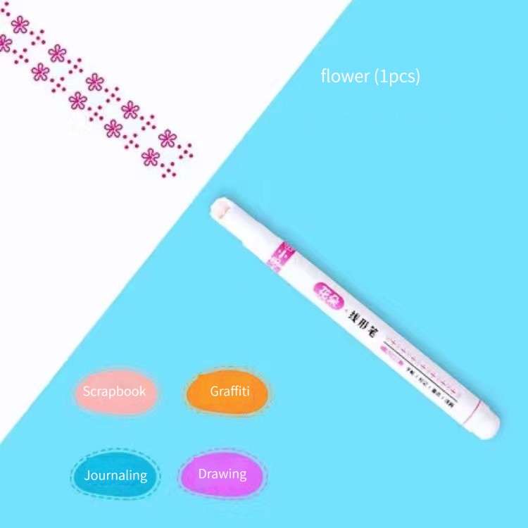 1/6Pcs/set Kawaii Flowers Line Shaped Highlighter Pens Roller Tip Curve Liner Marker for Writing Journaling Drawing Stationery: Light Grey
