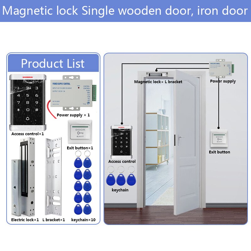 RFID Door Access Control System Kit Access Controller Keypad access + Power Supply + Electric Magnetic Lock Bolt Strike Locks: Kit7