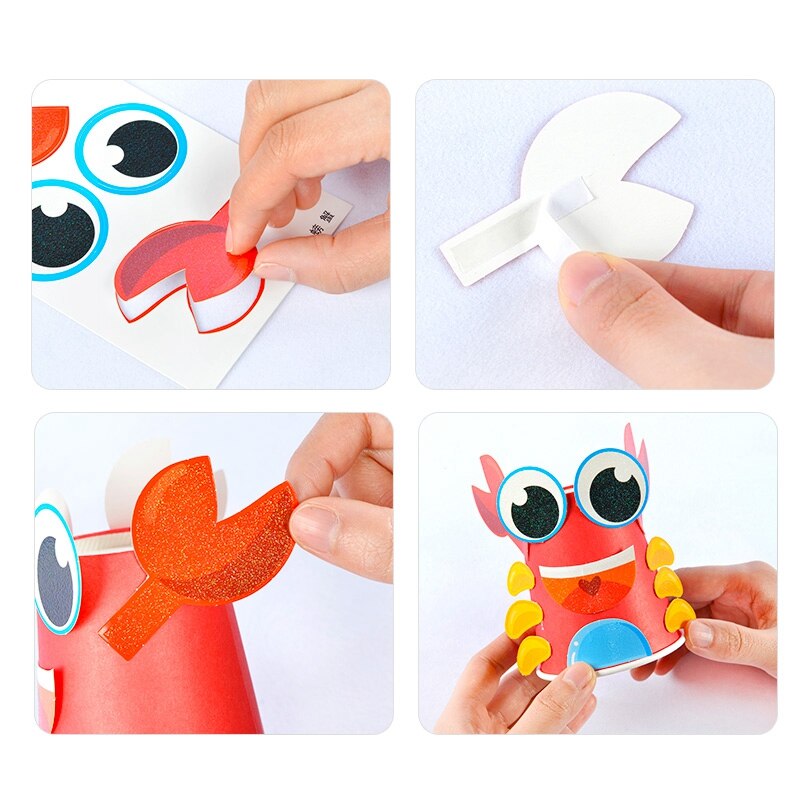 12 st barn 3d diy handgjorda pappersmuggar klistermärke material kit hel uppsättning barn förskola skolhantverk pedagogiska leksaker
