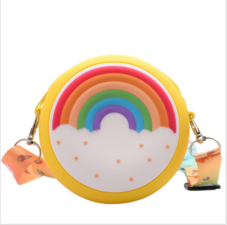 Kids Shoulder Bag Cross-Body Pack Round Adjustable Wide Strap Travel Large Capacity Rainbow Donut Printed Pockets: C