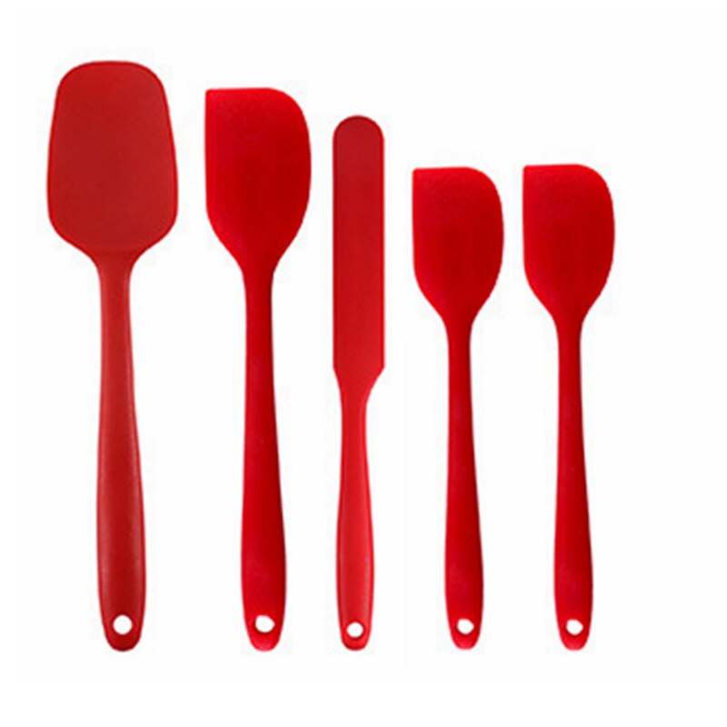 -5PCS Silicone Spatula Set With Heat Resistant, Kitchen Silicone Spatula Utensil Set, Rubber Spatulas Cookware: Rood