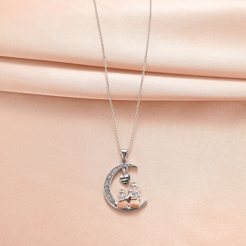 Maman fille lune pendentif collier t'aime pour toujours coeur colliers fête des mères bijoux