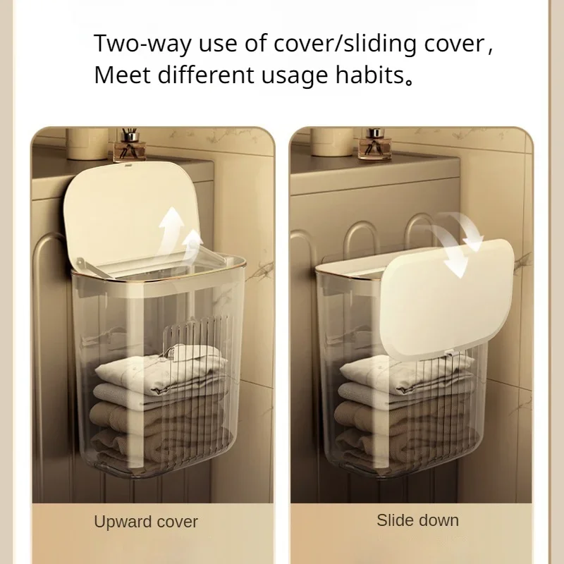Cesta transparente montada en la pared impermeable con tapa que cambia ropa limpia toalla organizador de lavandería, caja de almacenamiento de cocina lujosa