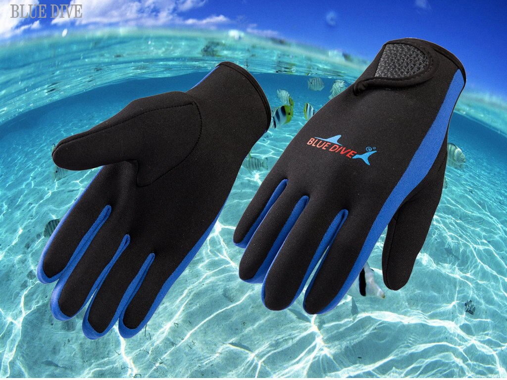 Gants de plongée sous-marine en néoprène, 1.5mm, chauds pour hommes et femmes, équipement de natation, surf, pêche sous-marine: Bleu / L