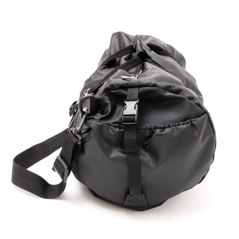 Waterproof Folding Travel Bag Oxford Large Capacity Men's Travel Duffle Black Shoulder Handbag Round Bucket Shape Messenger Bag