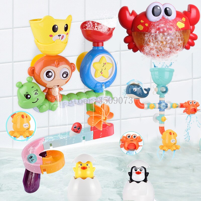 Juguetes de baño para bebé, juego de agua para ducha, grifo de goma con rueda de agua de pato, juego de rociador de agua para niños, animales, juguetes de baño de verano