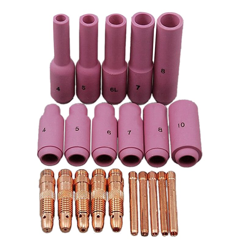 21Pcs TIG Accessories Kit Long Alumina GAS Lens Nozzle & Collets Bodies Fit TIG TIG Welding Torch for WP-26/17/18 Kit