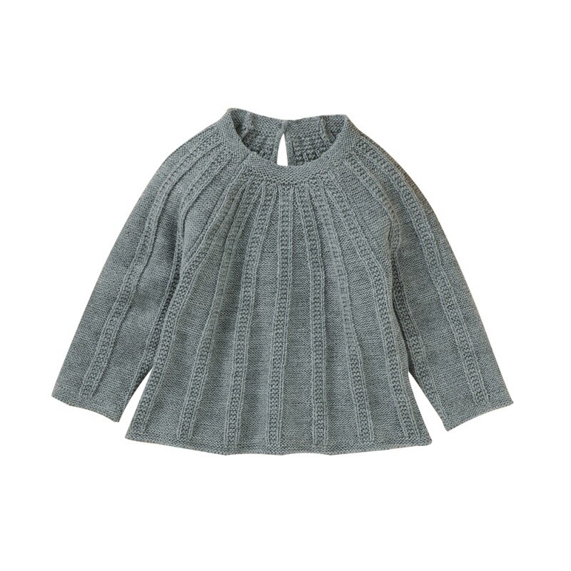 Efterår vinter varme børn afslappede trøjer baby pige solidt mønster strikket overtøjstøj: Beige / 18-24m